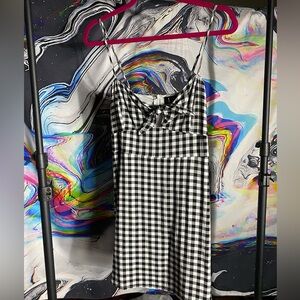 Lulu's Black and White Gingham Tie-Front Mini Dress